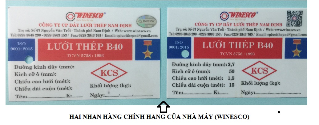 hai tem nhãn mác của công ty cổ phần Dây lưới thép Nam Định